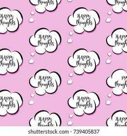 Vector pink vector though clouds. Woman bubble talk sign. Comic cartoon happy message. Positive vibes decoration 