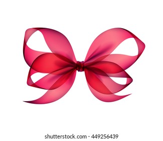 Vector Pink Transparent Bow Top View Close up Isolated on White Background