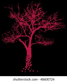 vector of pink tree made form squares