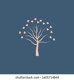 vector pink tree for Valentine's day with hearts instead of foliage for logos, backgrounds and design
