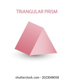 Vector pink triangular prism with gradients and shadow for game, icon, package design, logo, mobile, ui, web, education. 3D triangular prism on a white background. Geometric figures for your design.м