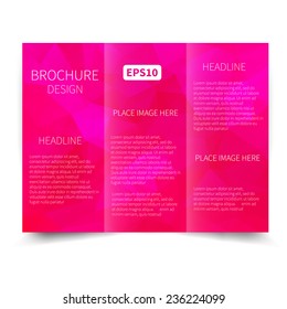 Vector pink tri-fold brochure design template with abstract geometric background. Tri-Fold Mock up & back Brochure Design with triangles. Vector design illustration EPS10