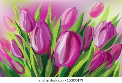 Vector of pink tulips.