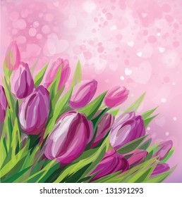 Vector of pink tulips.