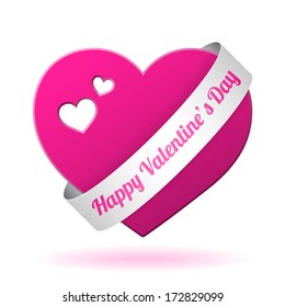 vector pink valentine heart with sign on the white ribbon