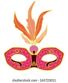 Vector pink Venetian carnival mask with feathers, isolated 