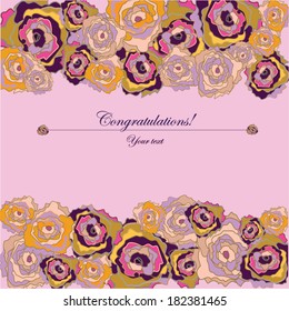 Vector pink, violet and golden flowers illustration. Vector pattern. FLoral background.Greeting card
