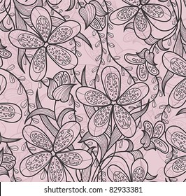 Vector pink wallpaper with beautiful abstract flowers
