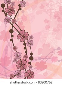 Vector pink wallpaper with beautiful abstract japanese flowers
