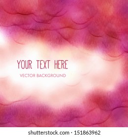 Vector pink watercolor background.  Design template with place for text. 