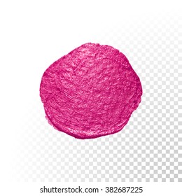 Vector pink watercolor brush blob stroke. Abstract varnish splash circle shape. Oil paint blot smear on transparent background