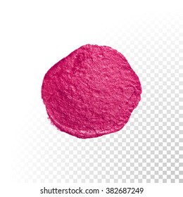 Vector pink watercolor brush blob stroke. Abstract varnish splash circle shape. Oil paint blot smear on transparent background