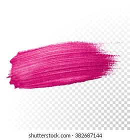 Vector pink watercolor brush stroke. Varnish splash line trace. Abstract shape oil paint smear on transparent background.