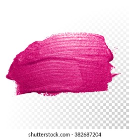 Vector pink watercolor brush stroke. Varnish splash line trace. Abstract shape oil paint smear on transparent background.