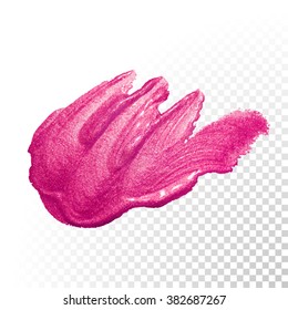 Vektorrosa Aquarellpinsel mit Pinselstrich. Varnischer Splash-Line-Trace. Abstrakte Form der Ölfarbe auf transparentem Hintergrund.