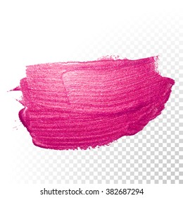 Vector pink watercolor brush stroke. Varnish splash line trace. Abstract shape oil paint smear on transparent background.