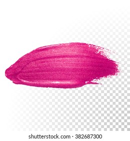 Vector Pink Watercolor Brush Stroke. Varnish Splash Line Trace. Abstract Shape Oil Paint Smear On Transparent Background.