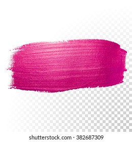 Trazo de pincel de color de agua rosa vectorial. Recorte de líneas de salpicaduras de barniz. Mancha de pintura de aceite de forma abstracta sobre fondo transparente.