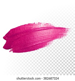 Vector pink watercolor brush stroke. Varnish splash line trace. Abstract shape oil paint smear on transparent background.