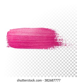 Vector pink watercolor brush stroke. Abstract varnish splash trace shape. Glossy red oil paint smear line on transparent background