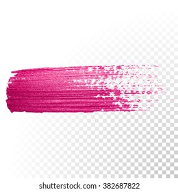 Vector pink watercolor brush stroke. Abstract varnish splash trace shape. Glossy red oil paint smear line on transparent background