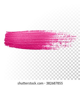 Vector pink watercolor brush stroke. Abstract varnish splash trace shape. Glossy red oil paint smear line on transparent background