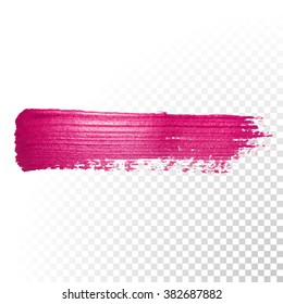 Vector pink watercolor brush stroke. Abstract varnish splash trace shape. Glossy red oil paint smear line on transparent background