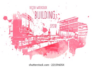 Vector pink watercolor buildings