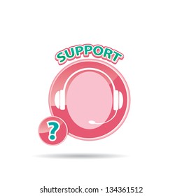 vector pink web support icon on white background. vector web assistant button for website. vector headphones tag or label