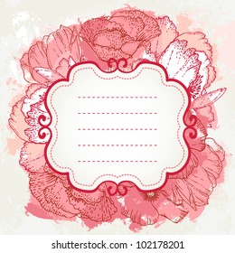 Vector pink wedding floral grunge background. Hand drawn  illustration.