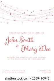 Vector pink Wedding invitation template with pink light chains