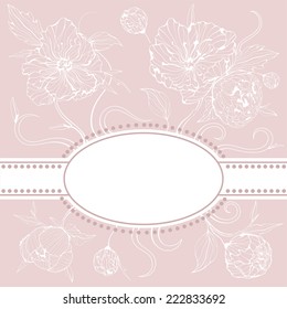 Vector pink and white background (invitation) with gentle peony flowers 