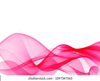 Vector pink and white background. Pink waves on white background.