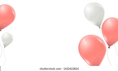Vektorrosa und weiße Ballons auf weißem Hintergrund. Flying latex 3d-Ballons. 