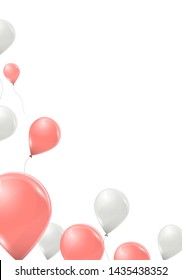 Vector pink and white balloons on white background. Flying latex 3d ballons. 
