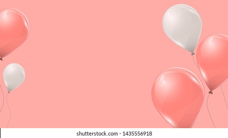 Vector pink and white helium balloons on pink background. Flying latex 3d balloons. 