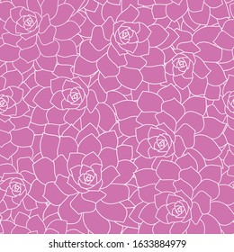 Vector pink and white lineart flowers seamless pattern pink background