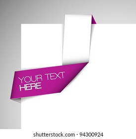 Vector pink and white Paper origami ribbon / bookmark