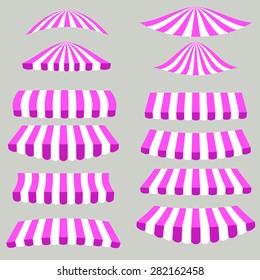 Vector Pink White Tents Isolated on Grey Background.