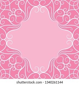 Vector pink and white vintage frame in the Baroque style. Can be used as an element in the design of greeting cards, invitations, albums, books, logos, labels. Free space for text. Background design.