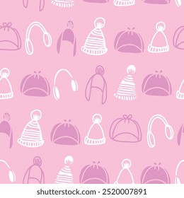 Vector pink winter accessories seamless pattern. Perfect for fabric, scrapbooking, wallpaper, wrapping paper, textiles projects.