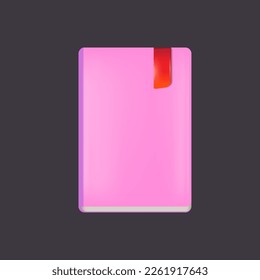 Vector pink womens diary book with red bookmark isolated on grey background. Pink girls book sign and icon design template