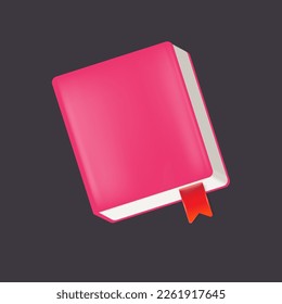 Vector pink womens diary book with red bookmark isolated on grey background. Pink girls book sign and icon design template