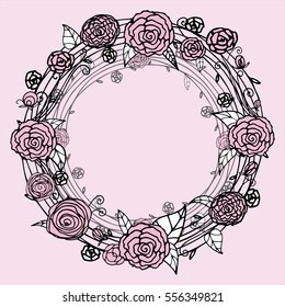Vector pink wreath with roses