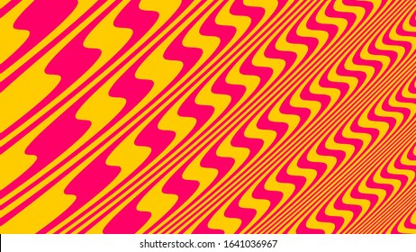 Vector - Pink and Yellow diagonal curved wave lines background.Optical illusion.