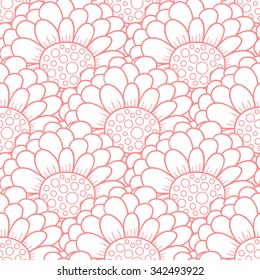 Vector pink zinnia flower seamless pattern.