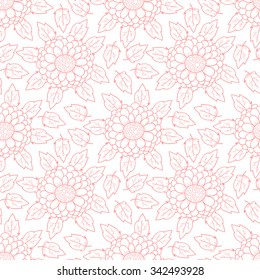 Vector pink zinnia flower seamless pattern.