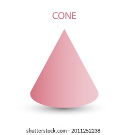 Vector pinkcone with gradients and shadow for game, icon, package design, logo, mobile, ui, web, education. 3D cone shaped pyramid on a white background. Geometric figures for your design.