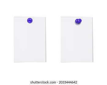 Vector Pinned Paper, 2 Hanging Sheets Isolated on White Background, Blank Objects, Clean Papers.