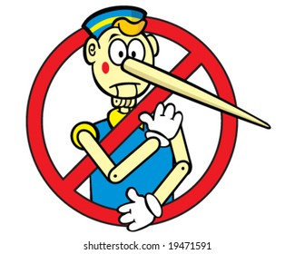 vector Pinocchio with universal no symbol, concept no lying